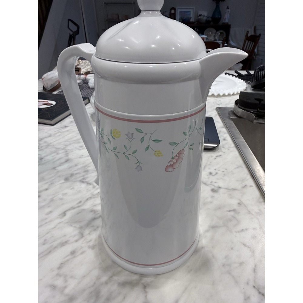 Vintage AK DAS Insulated Thermal Coffee Carafe Server Floral Stainless Steel